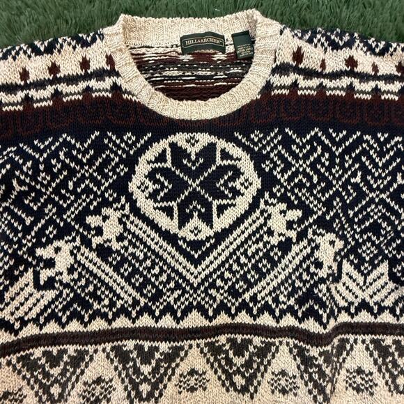 Vintage 90s Hill Archer Wool and Acrylic Sweater Size XL Cream Black Pattern - Picture 3 of 7
